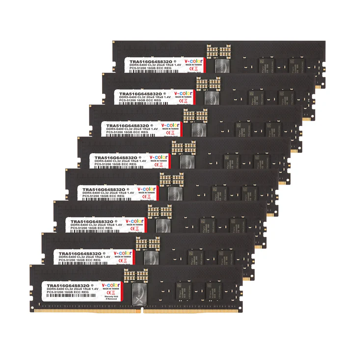 V-COLOR DDR5 128GB (16GBx8) 6400MHz CL32 2Gx8 1Rx8 OC R-DIMM